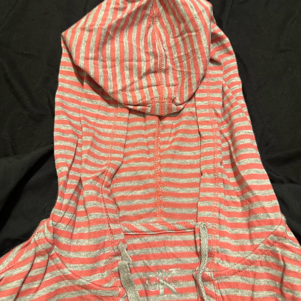 Coral and Gray Striped Hoodie
